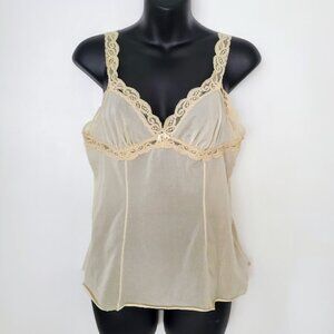 OLGA Vintage Cream Camisole Tank Top Nylon Lace Semi-Sheer Romantic Style 1012